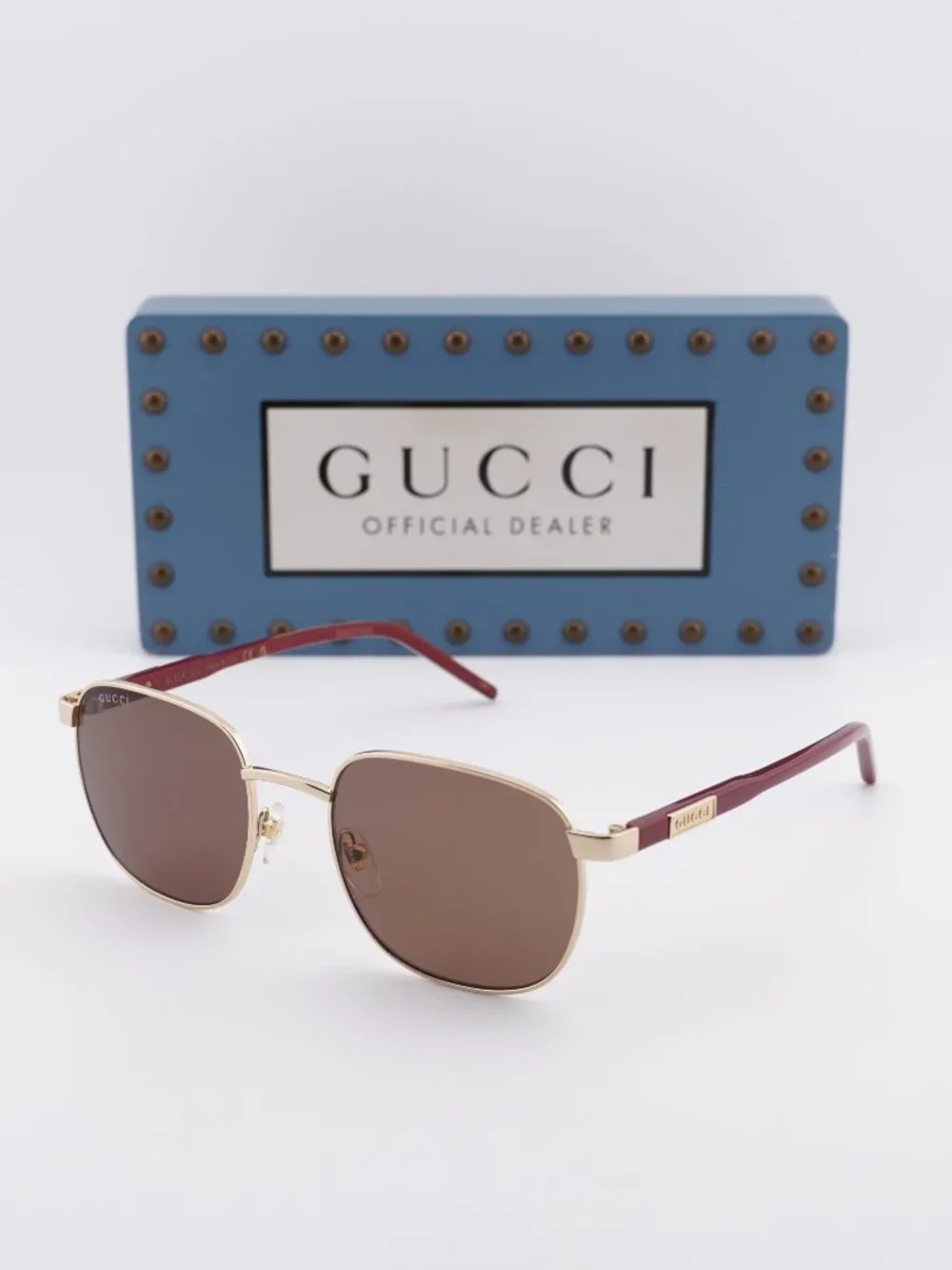 Gucci GG1799S 004 Square Sunglasses - Gold/Burgundy / Brown